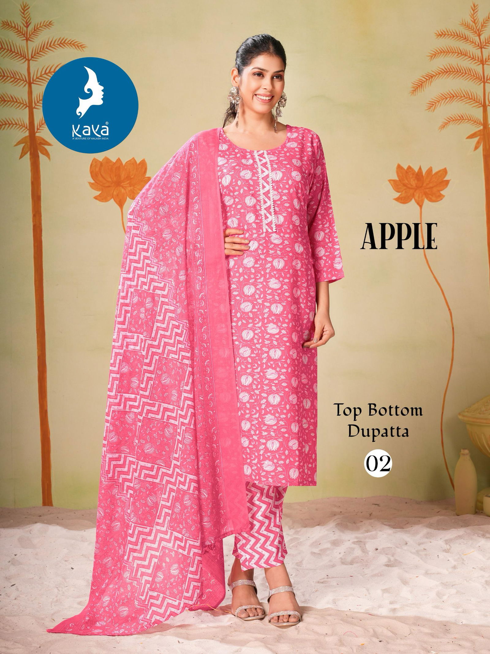 Apple By Kaya Rayon Printed Kurti With Bottom Dupatta Exporters In India